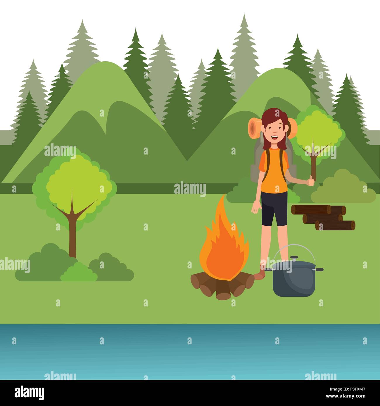young woman scout in the camping zone scene Stock Vector Image & Art ...