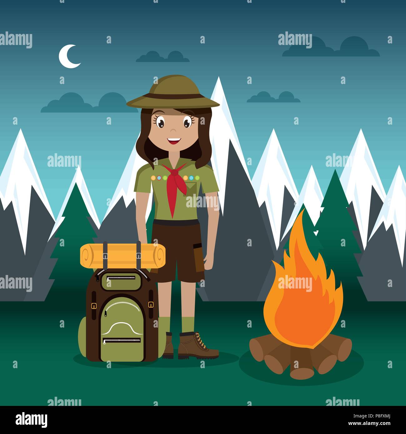 young woman scout in the camping zone scene Stock Vector Image & Art ...