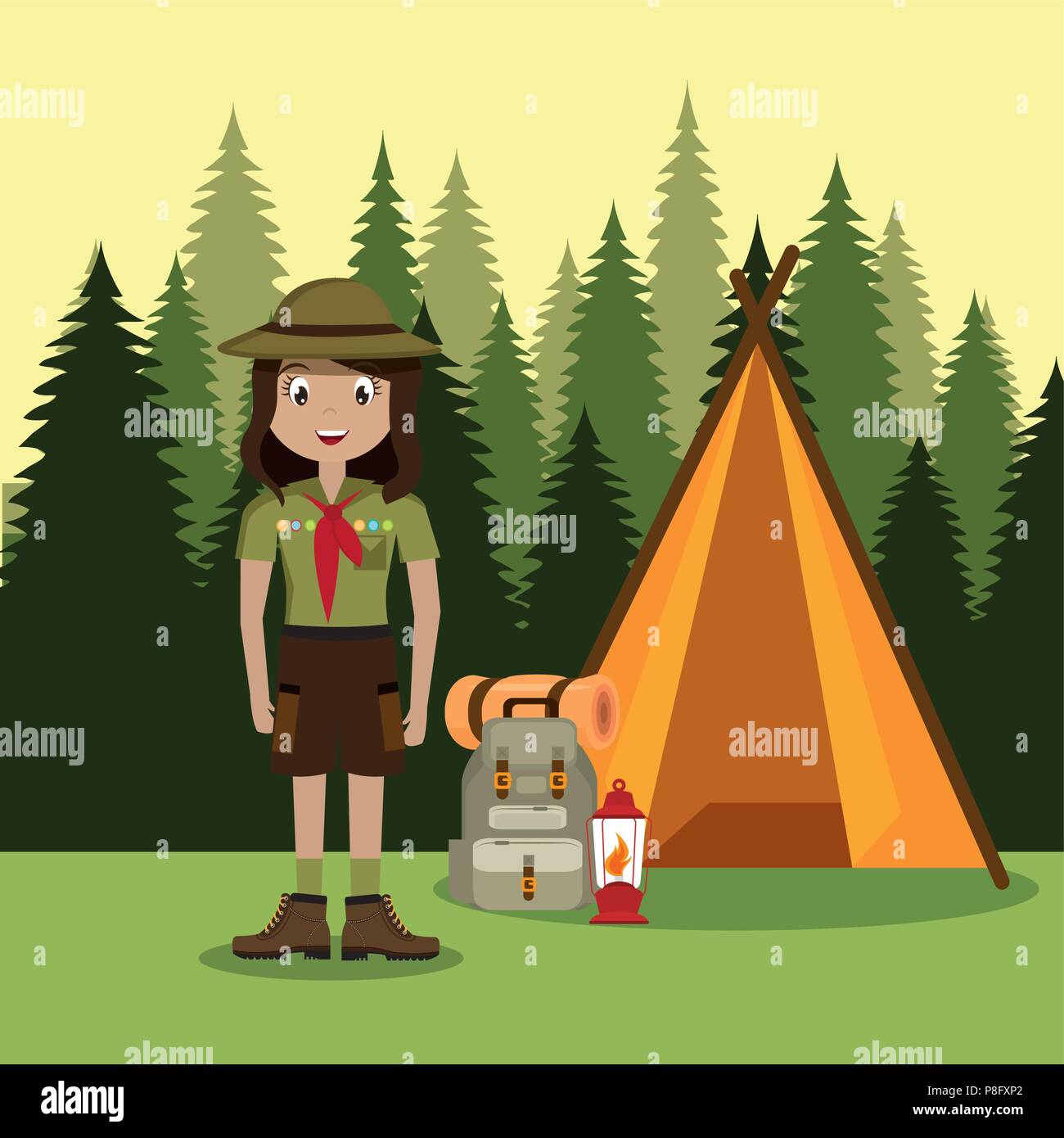 young woman scout in the camping zone scene Stock Vector Image & Art ...