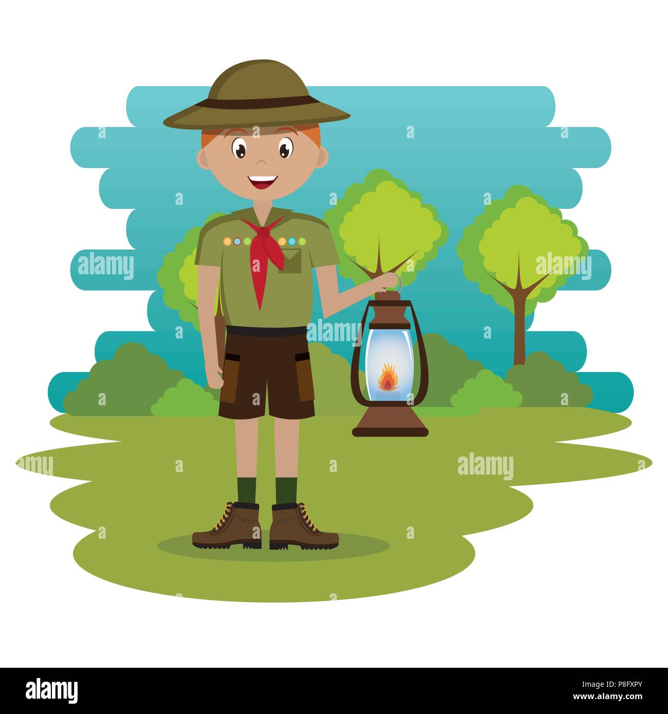 young scout in the camping zone scene Stock Vector Image & Art - Alamy