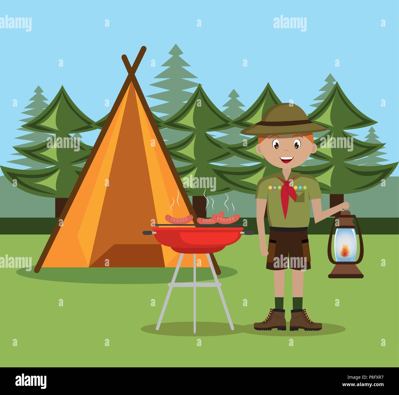young scout in the camping zone scene Stock Vector Image & Art - Alamy