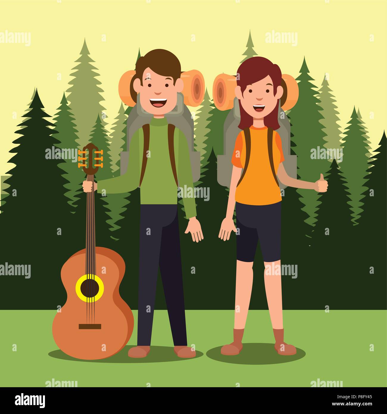 couple scouts in the camping zone scene Stock Vector Image & Art - Alamy