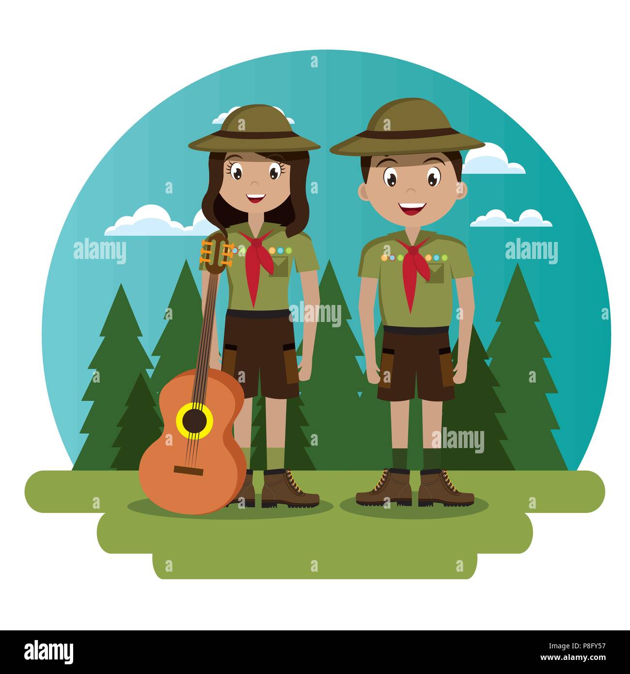 couple scouts in the camping zone scene Stock Vector Image & Art - Alamy