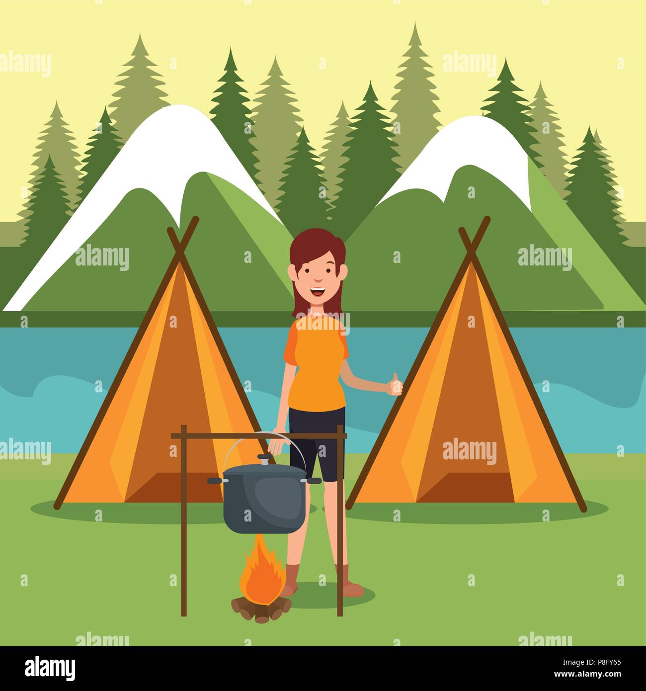 young woman scout in the camping zone scene Stock Vector Image & Art ...