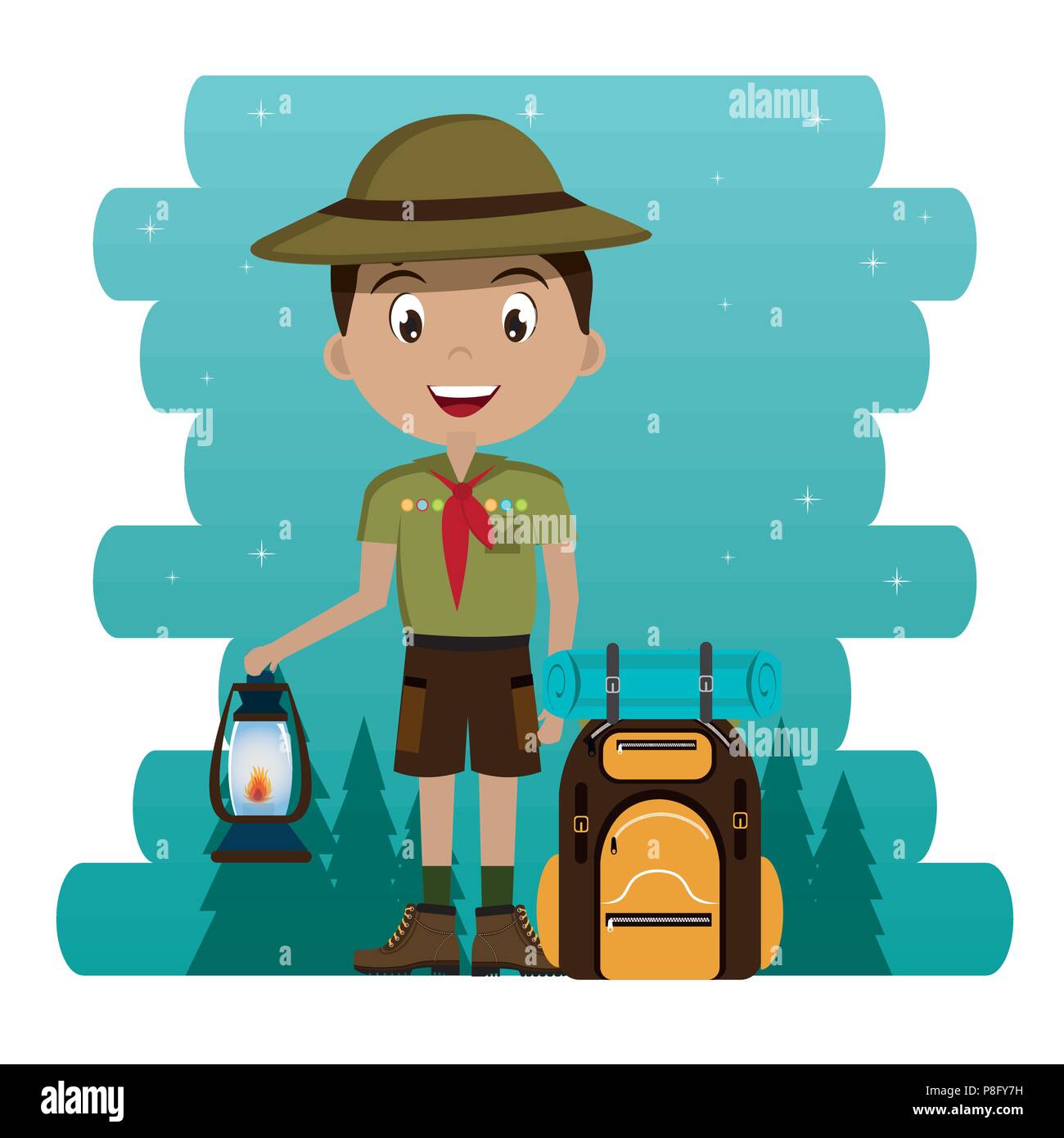 young scout in the camping zone scene Stock Vector Image & Art - Alamy