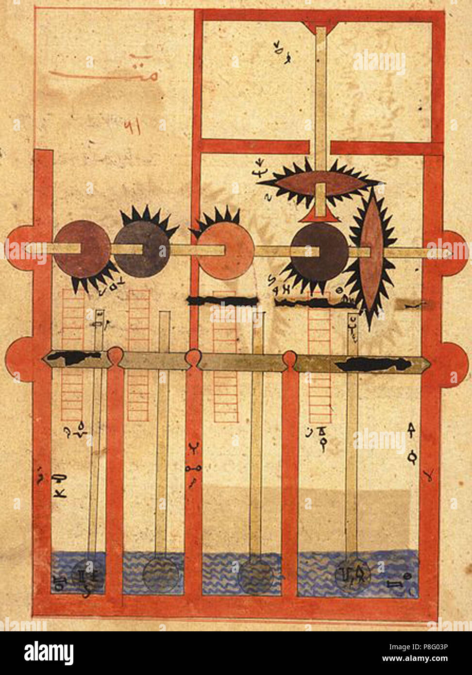 arabic machine drawings ancient on papyrus Stock Photo