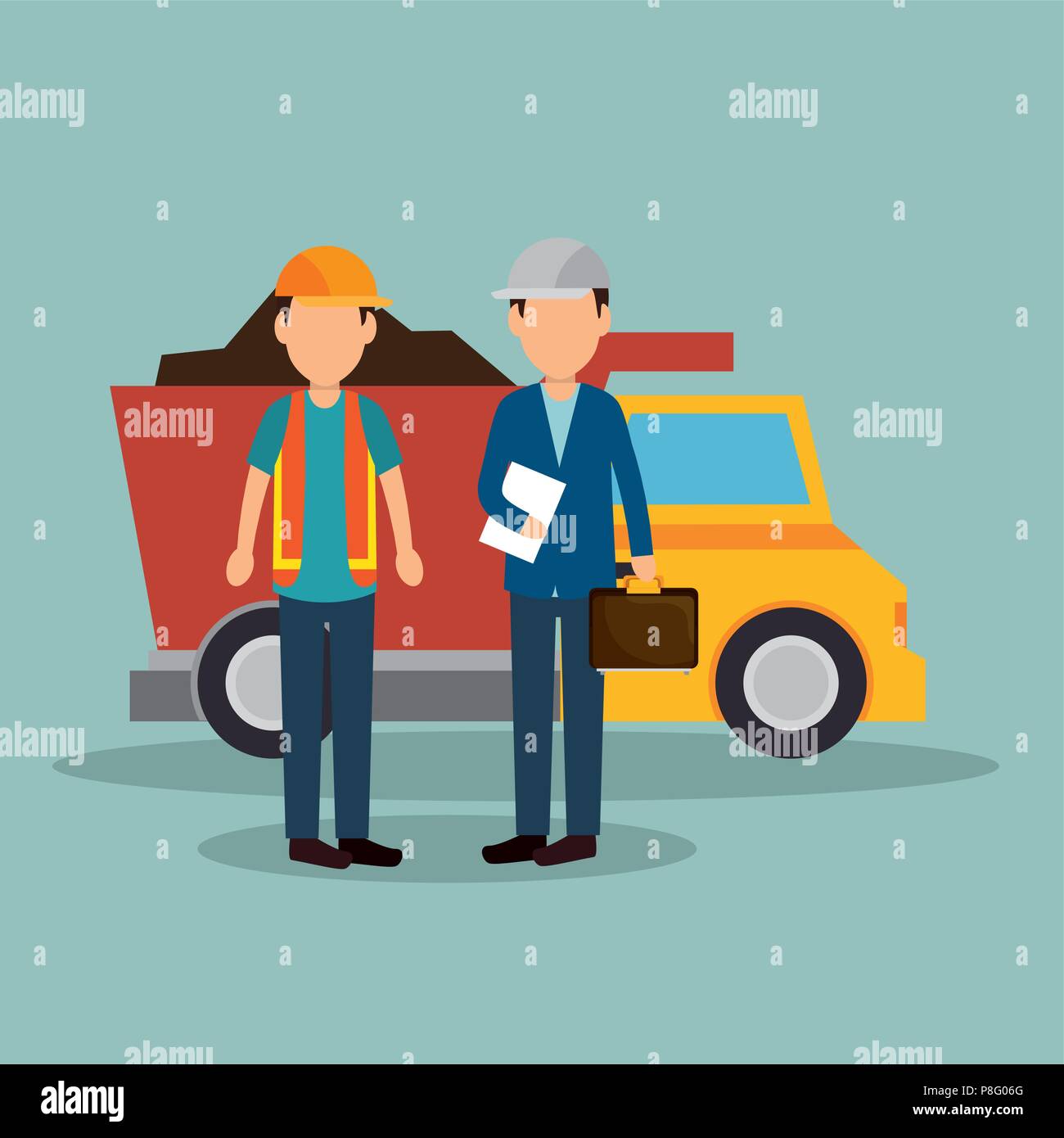 construction workers with under construction icons Stock Vector