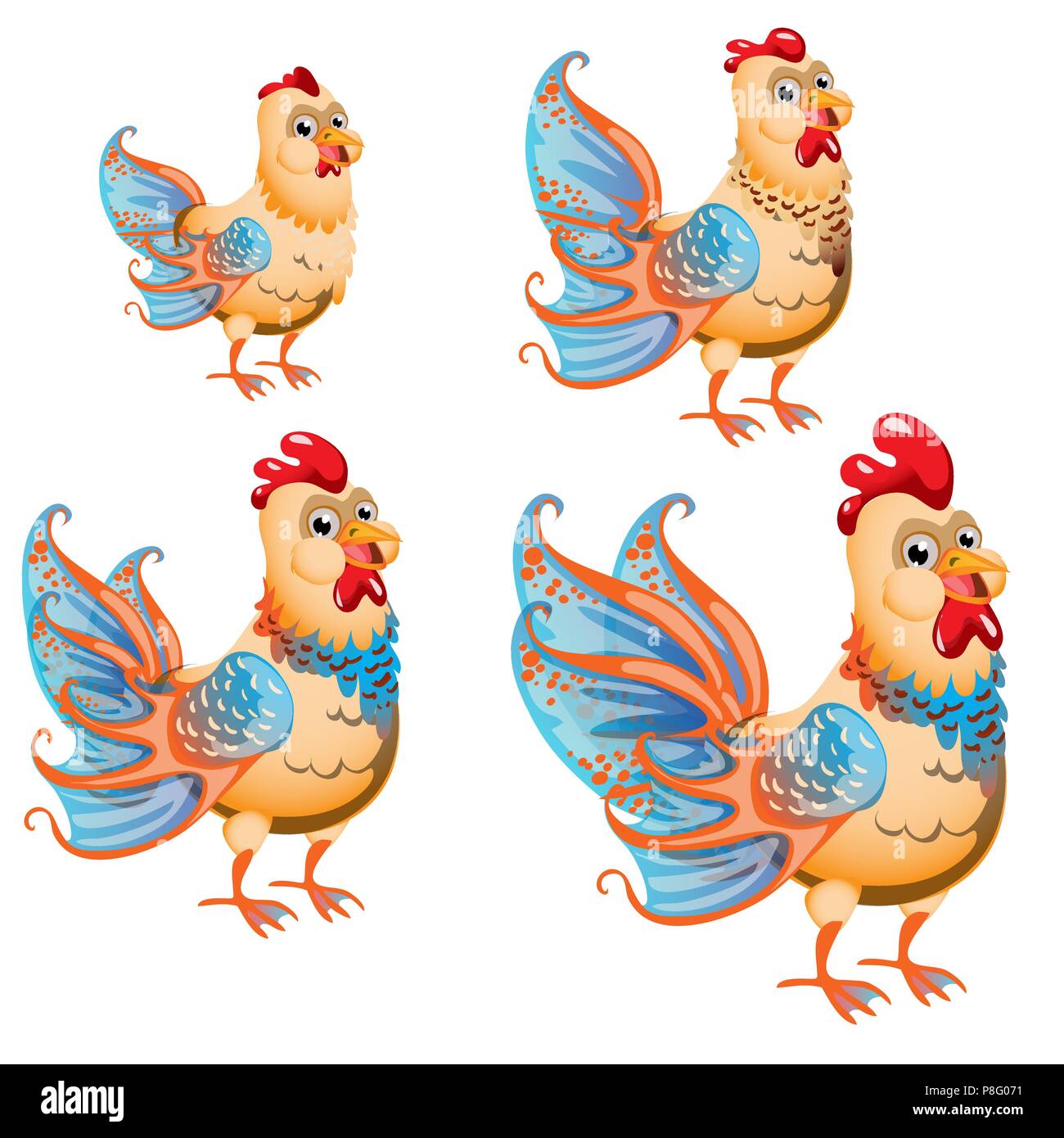 Set of fantasy animals isolated on white background. Hybrid fish and chicken. Vector illustration. Stock Vector
