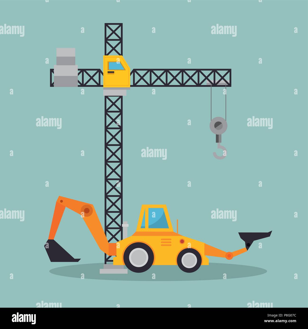 excavator machine with under construction icon Stock Vector Image & Art ...