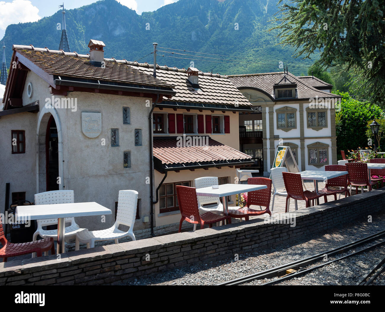 The Creperie Restaurant at the Swiss Vapeur Parc Miniature Railway at Le Bouveret Lake Geneva Switzerland Stock Photo