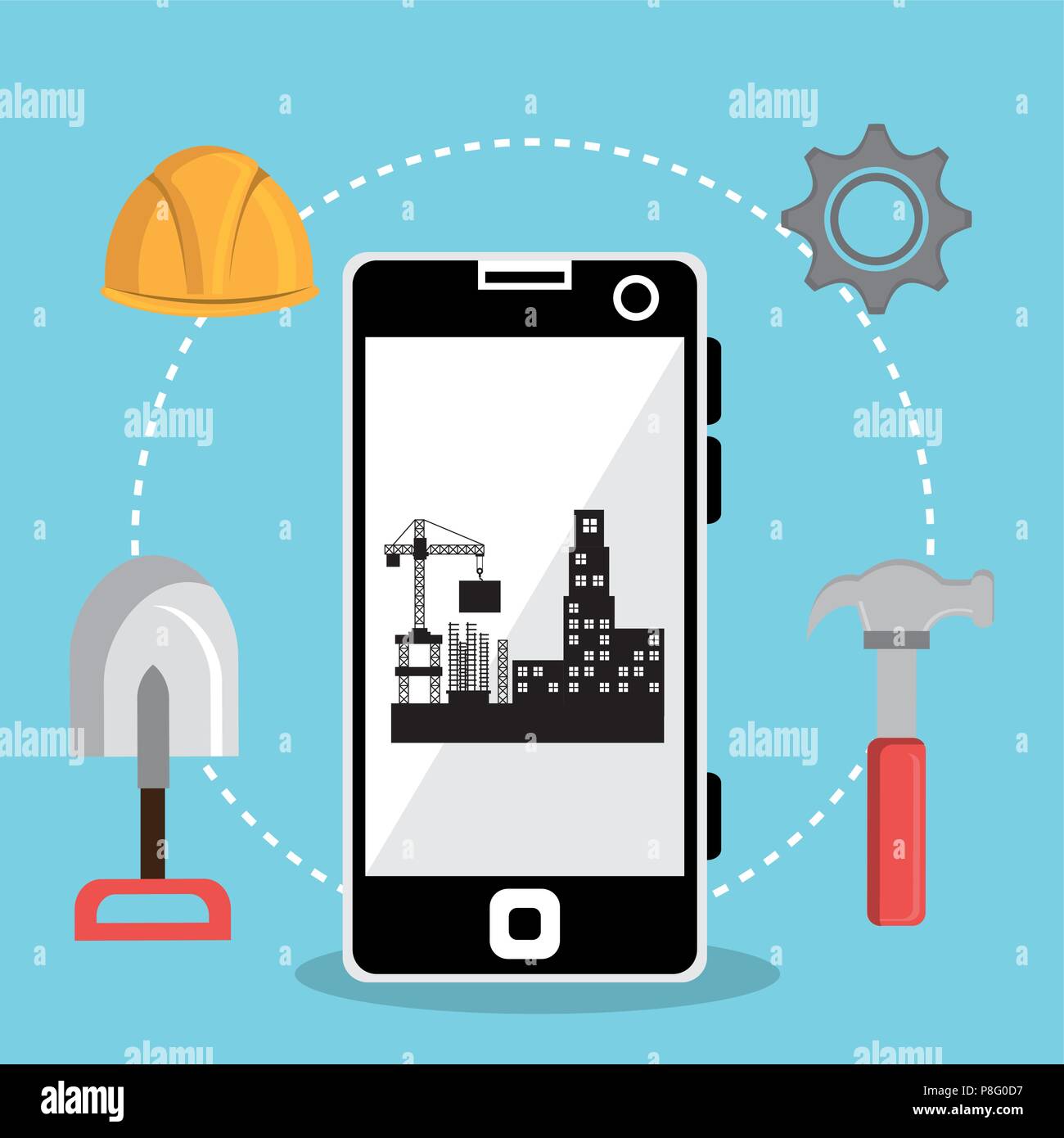 worker under construction with smartphone Stock Vector