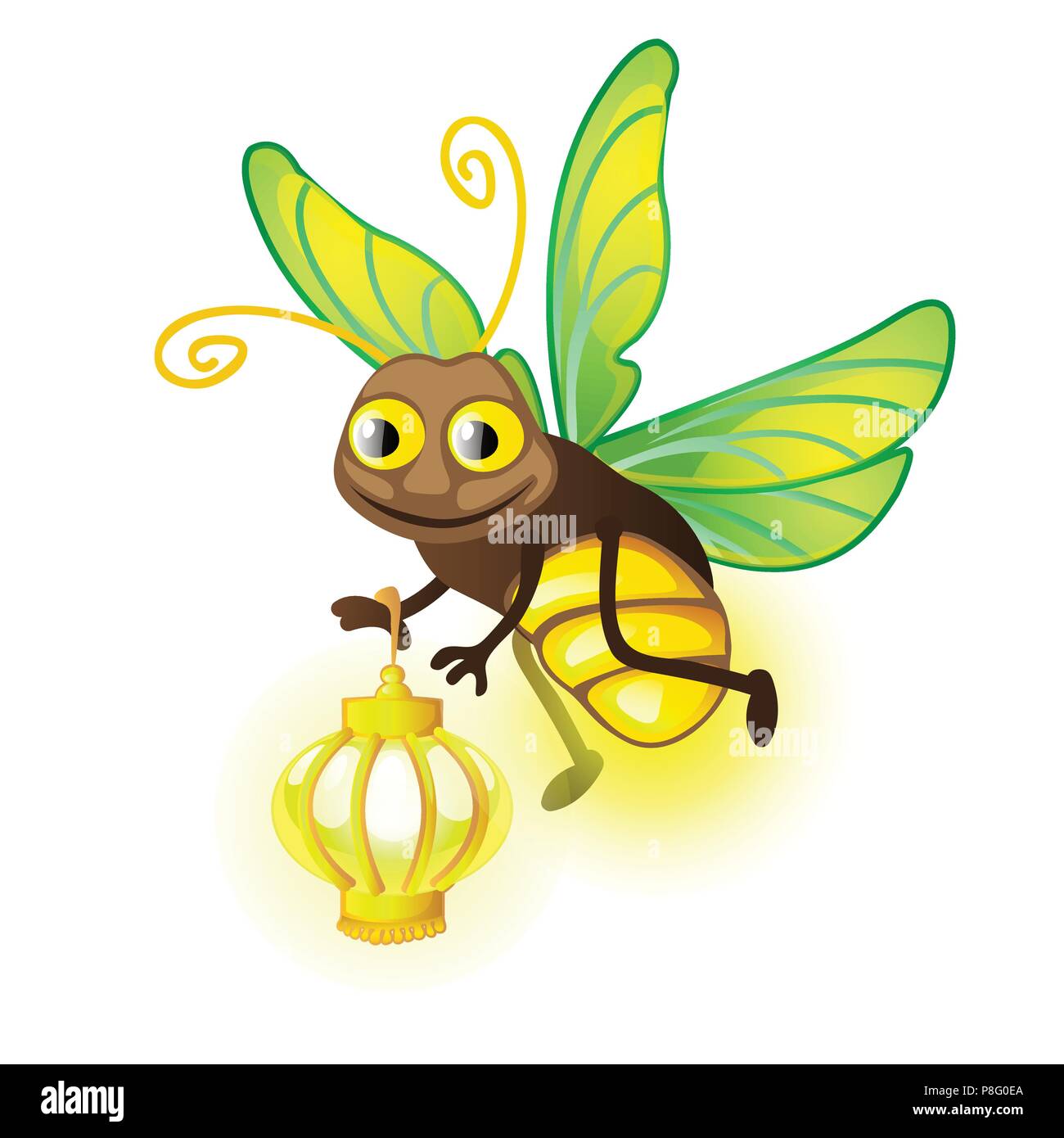Cartoon Firefly with lantern isolated on a white background. Vector