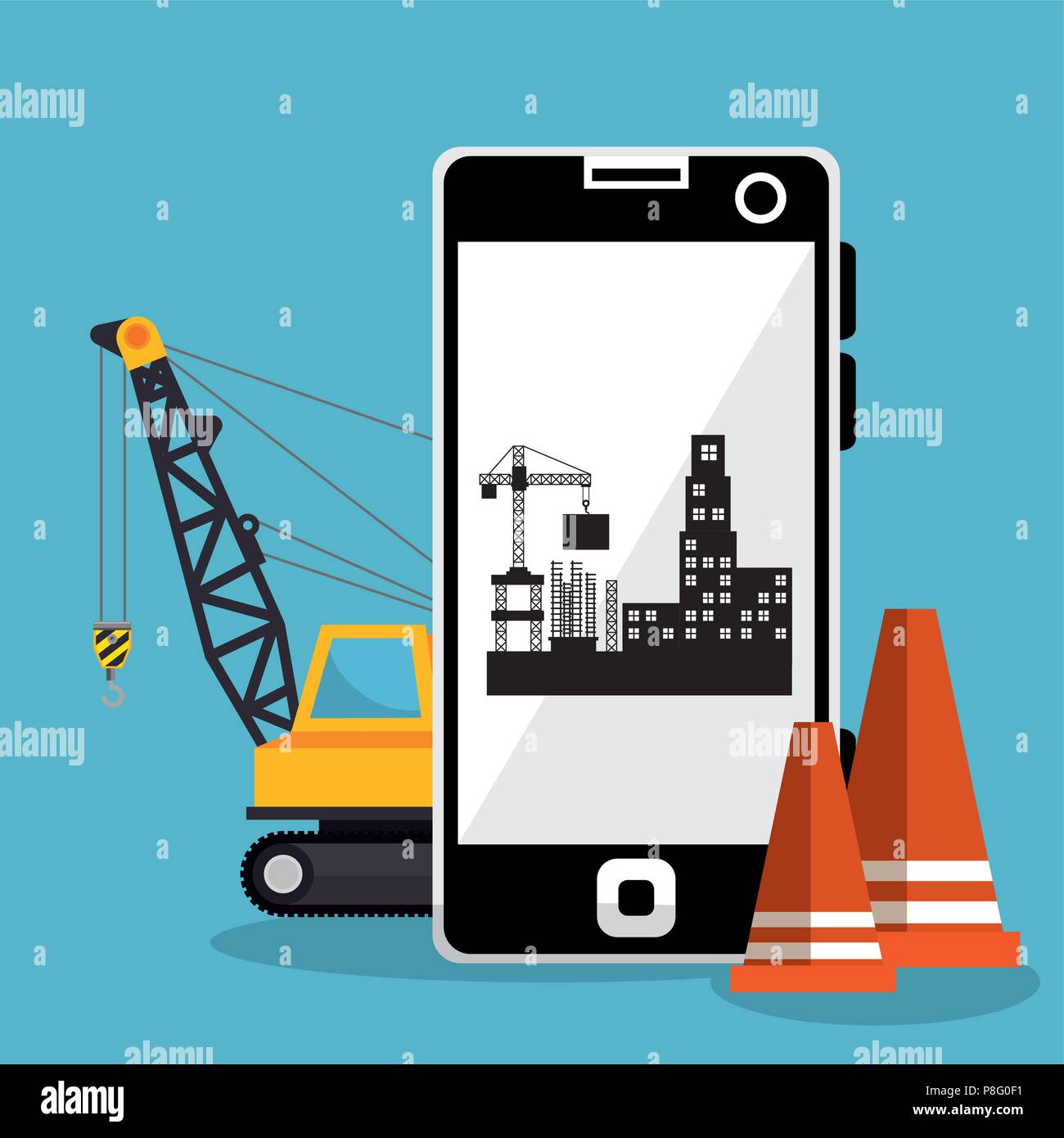 worker under construction with smartphone Stock Vector