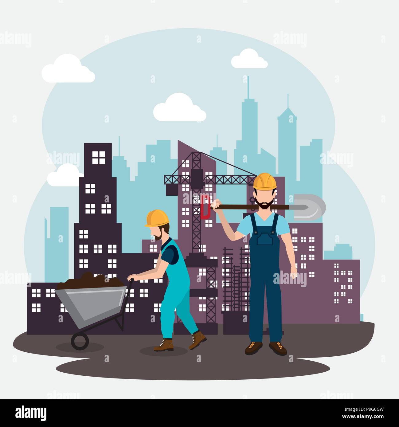 construction workers with under construction icons Stock Vector