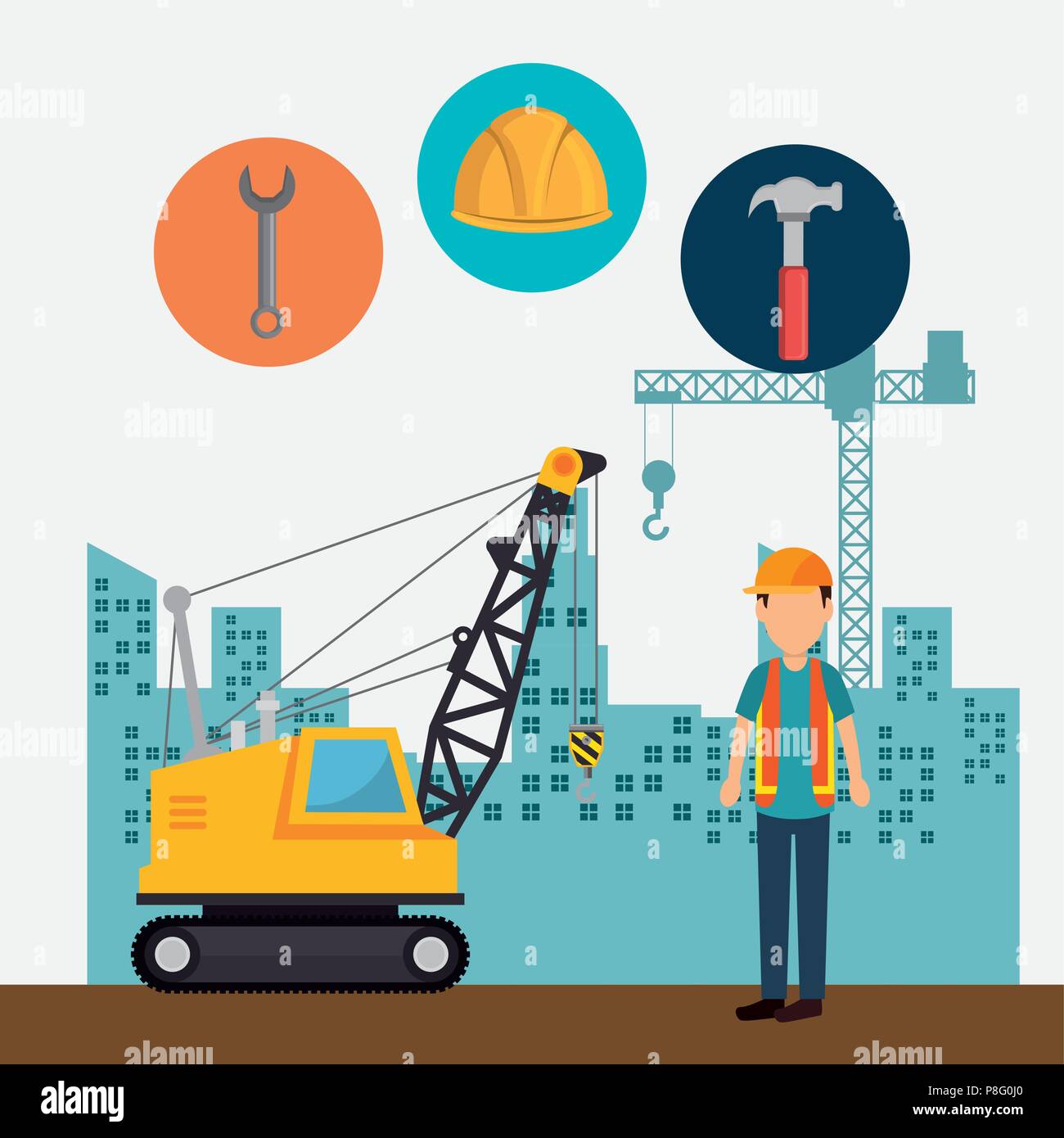 construction worker with under construction icons Stock Vector Image ...