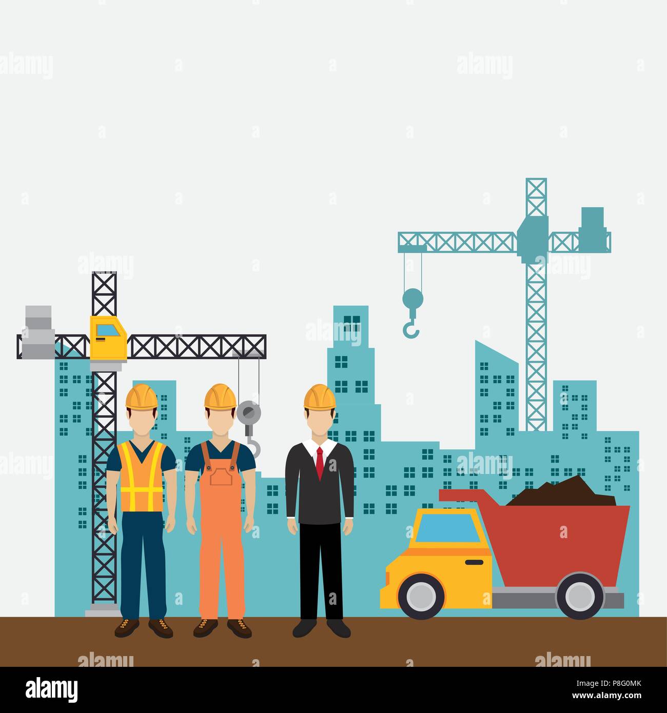 construction workers with under construction icons Stock Vector