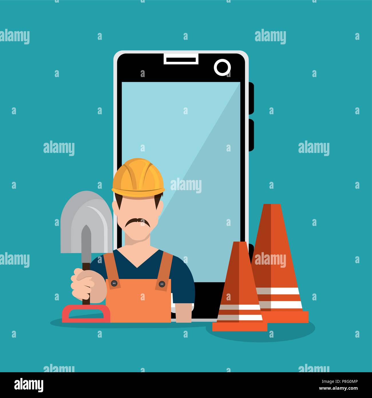 worker under construction with smartphone Stock Vector