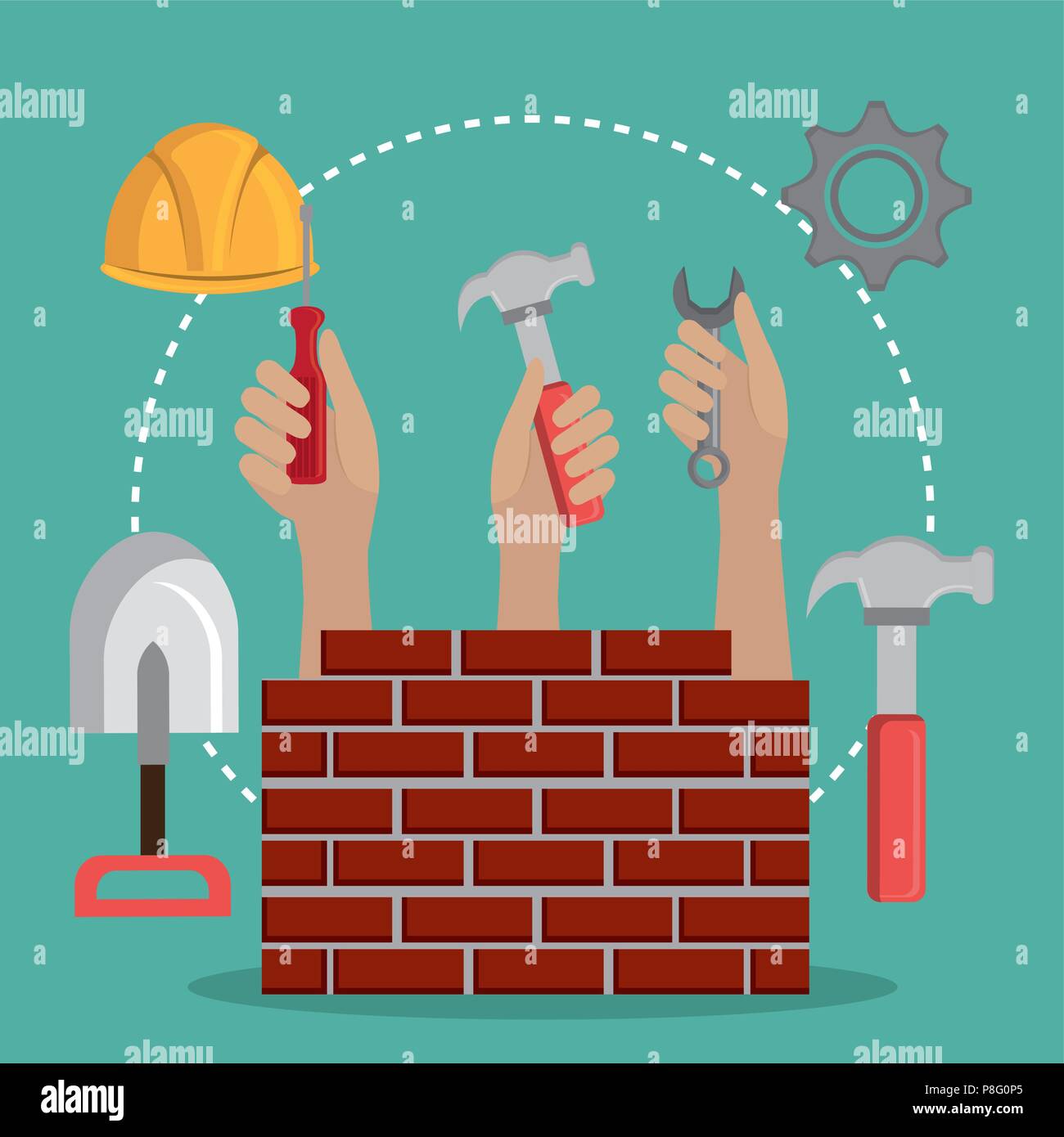 hands workers with under construction icons Stock Vector