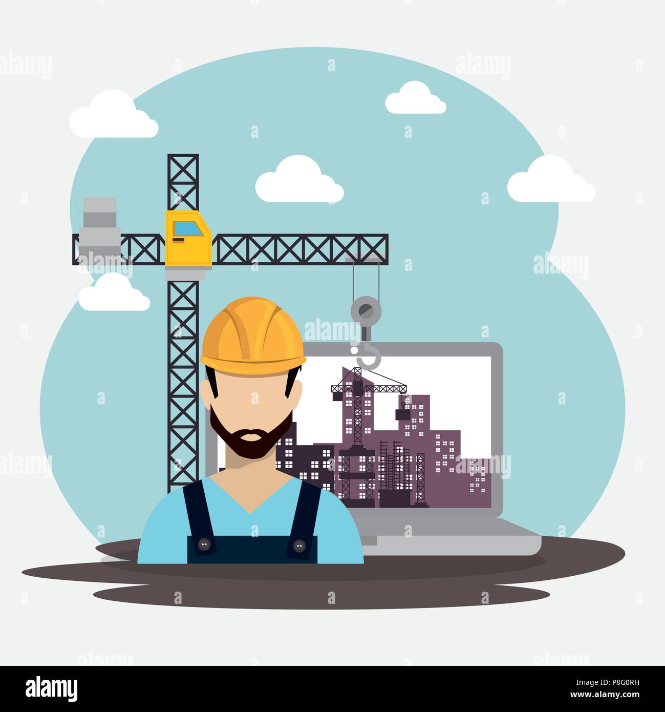 worker under construction with laptop Stock Vector