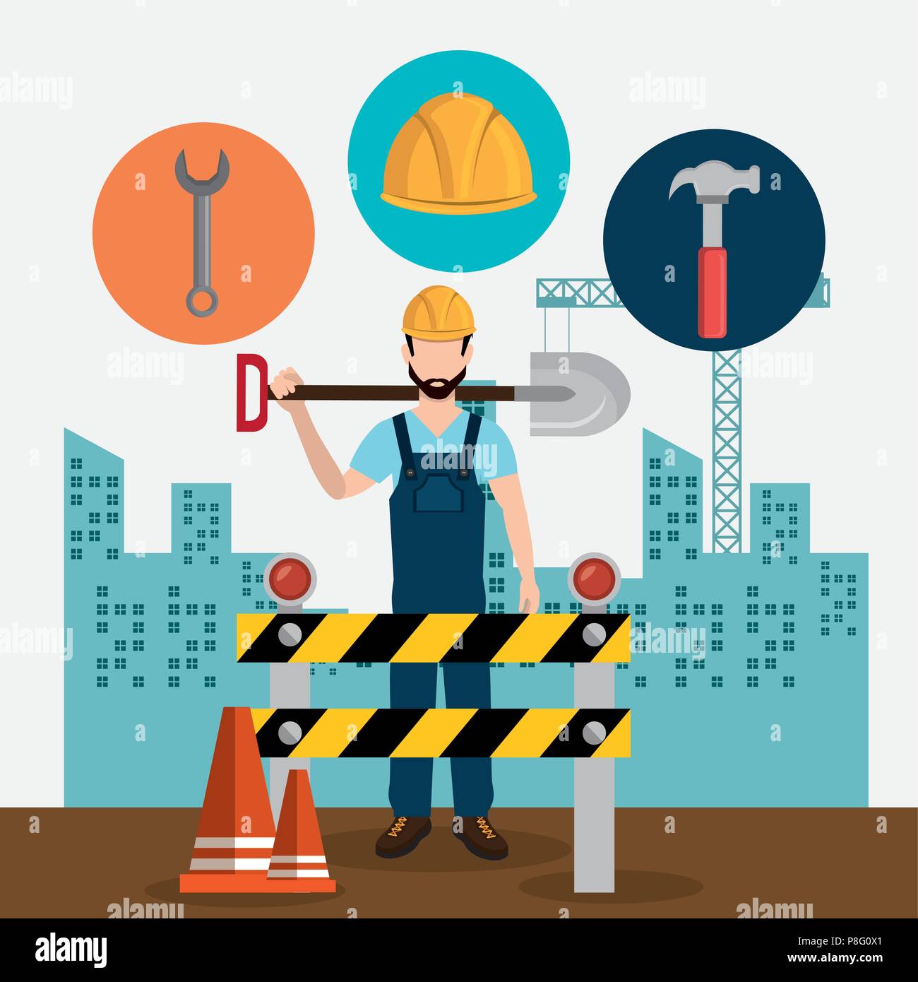 construction worker with under construction icons Stock Vector Image ...