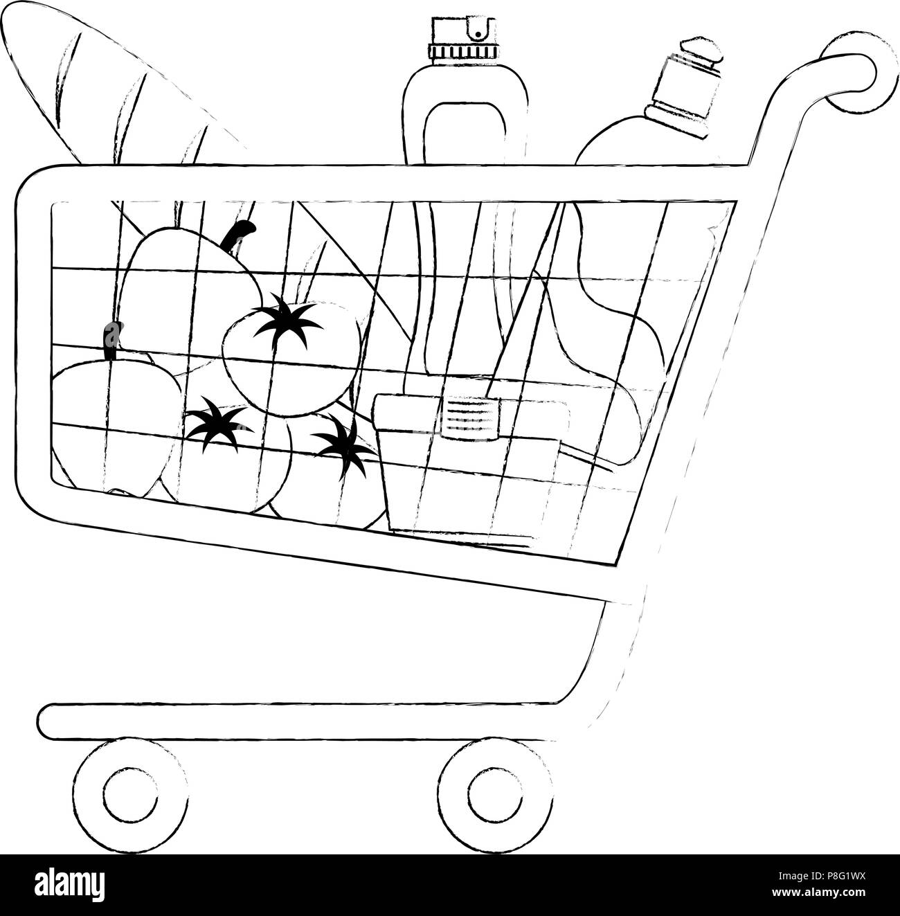 shopping cart with supermarket products Stock Vector Image &amp; Art - Alamy