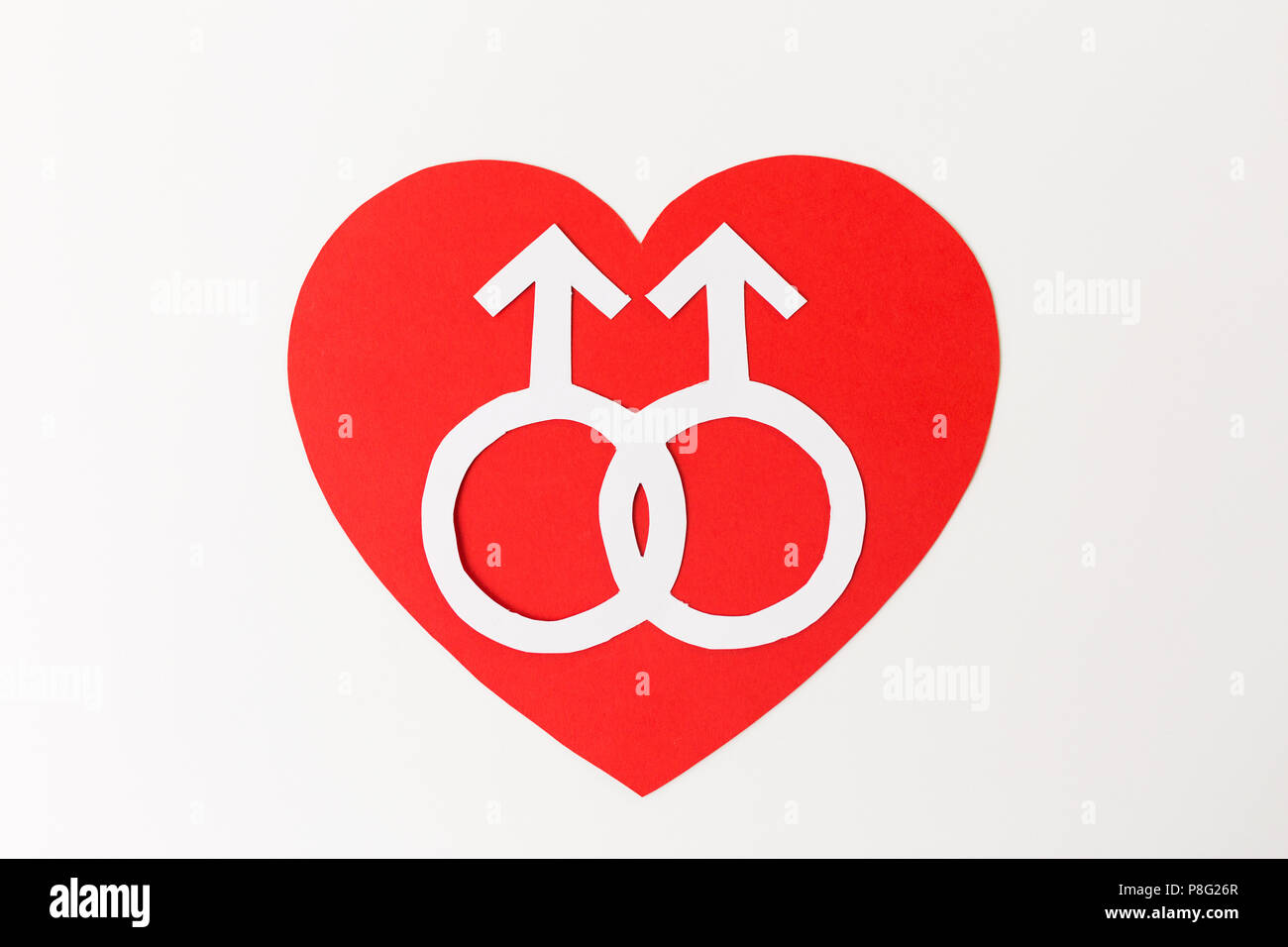 mars symbol on red heart over white background Stock Photo