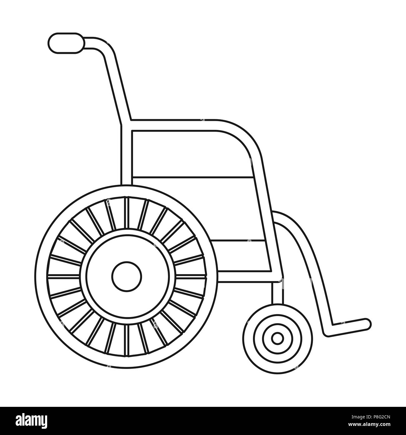 Wheelchair icon in outline style isolated on white background. Medicine and hospital symbol vector illustration. Stock Vector
