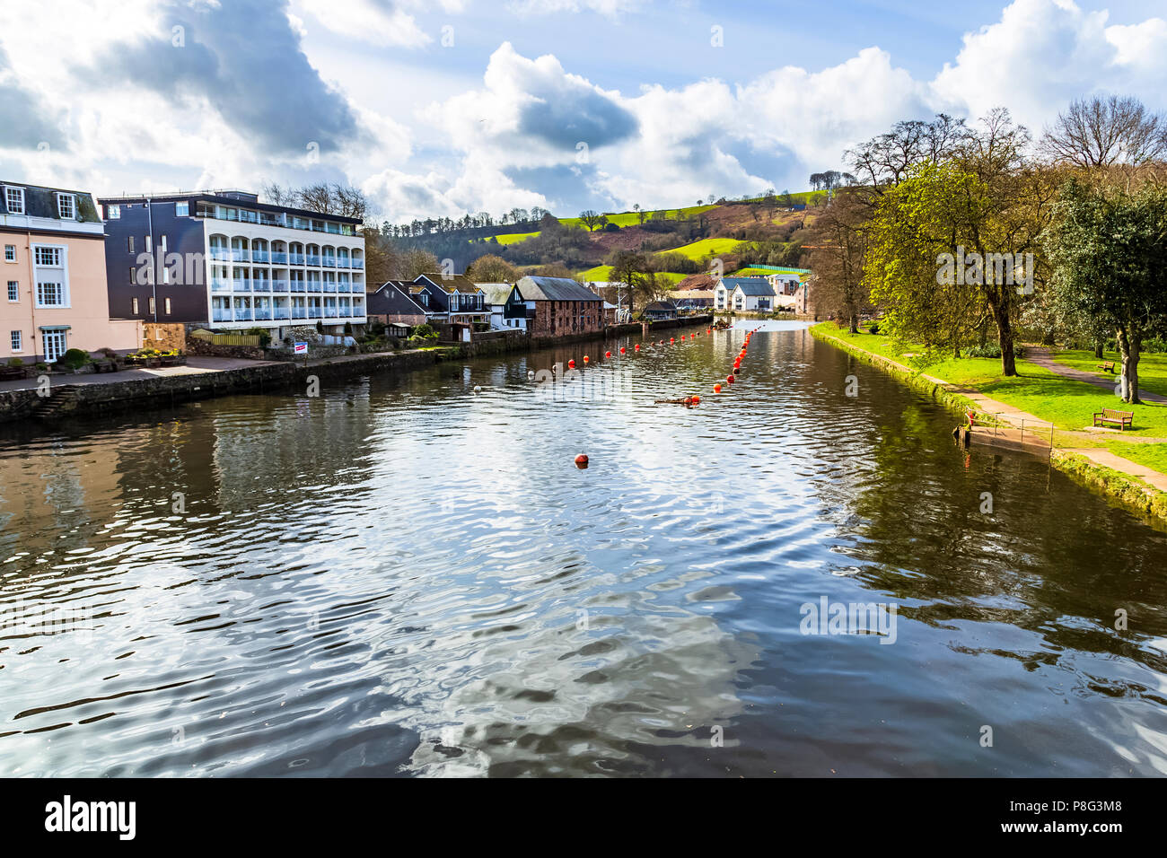 New apartments on the River Dart at Totnes, Devon. Stock Photo