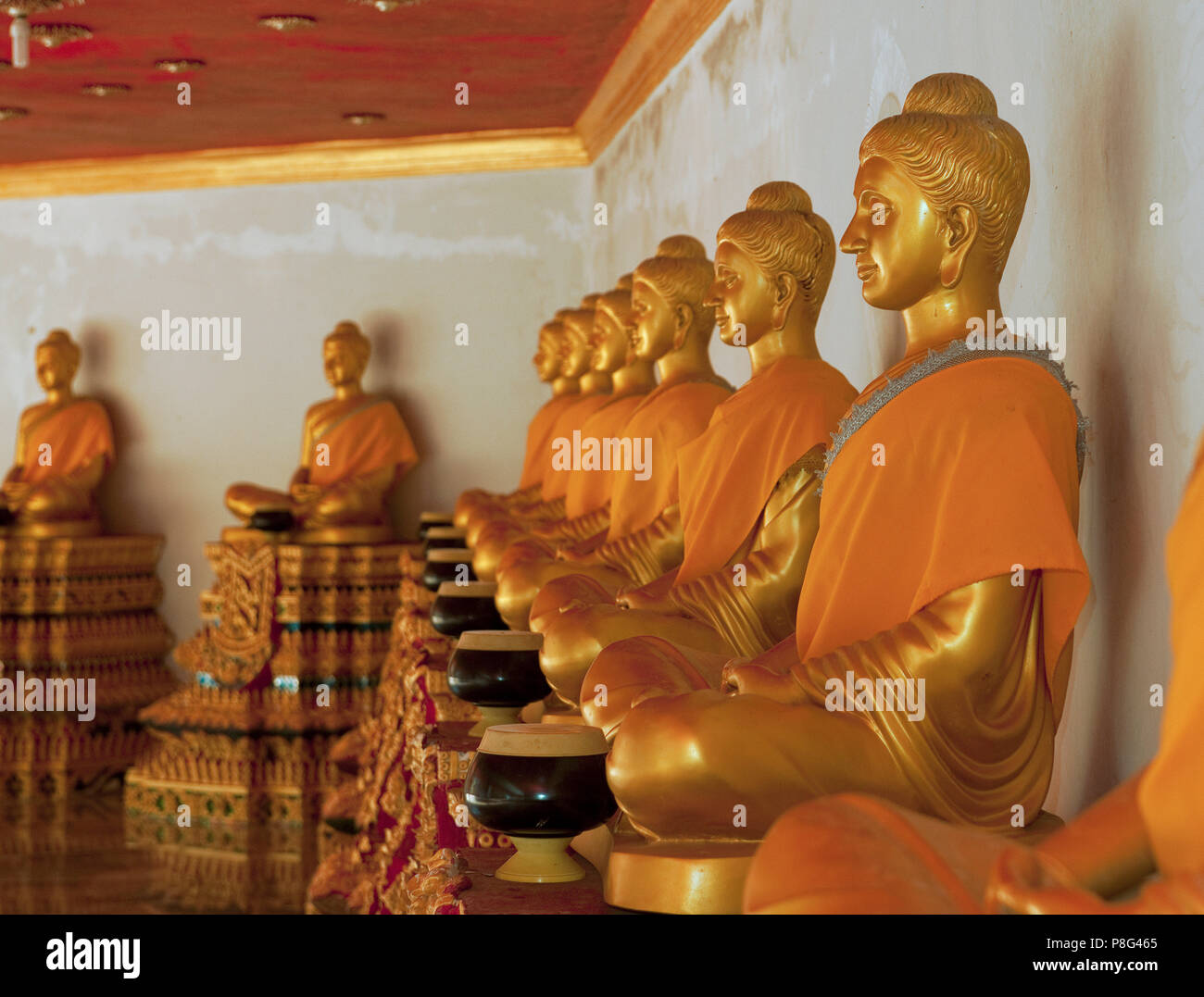 golden buddhas, Wat Bang Riang, buddhistic temple, Thap Put, Amphoe hap Put, Phang Nga province, Thailand, Asia Stock Photo
