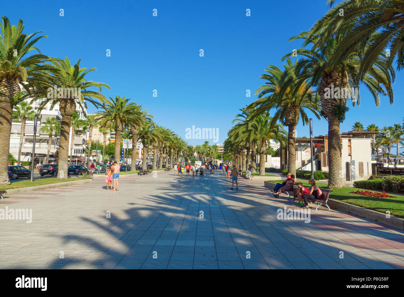 Salou, Spain - August 13, 2017: Salou is one of the largest tourist cities in Spain. Street for pedestrian walks. Stock Photo