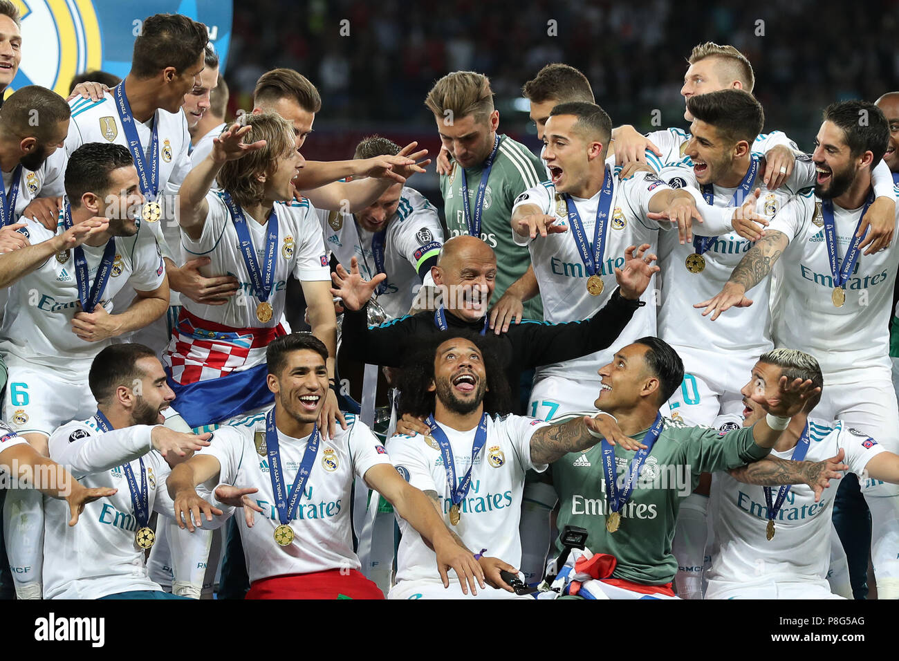 KYIV, UKRAINE - MAY 26, 2018: Players of Real Madrid celebrate with The ...