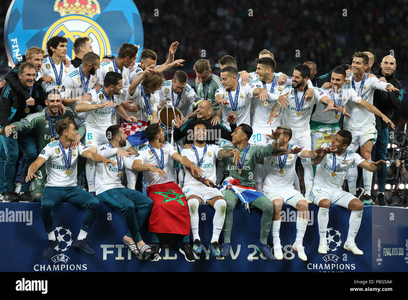 KYIV, UKRAINE - MAY 26, 2018: Players of Real Madrid celebrate with The ...