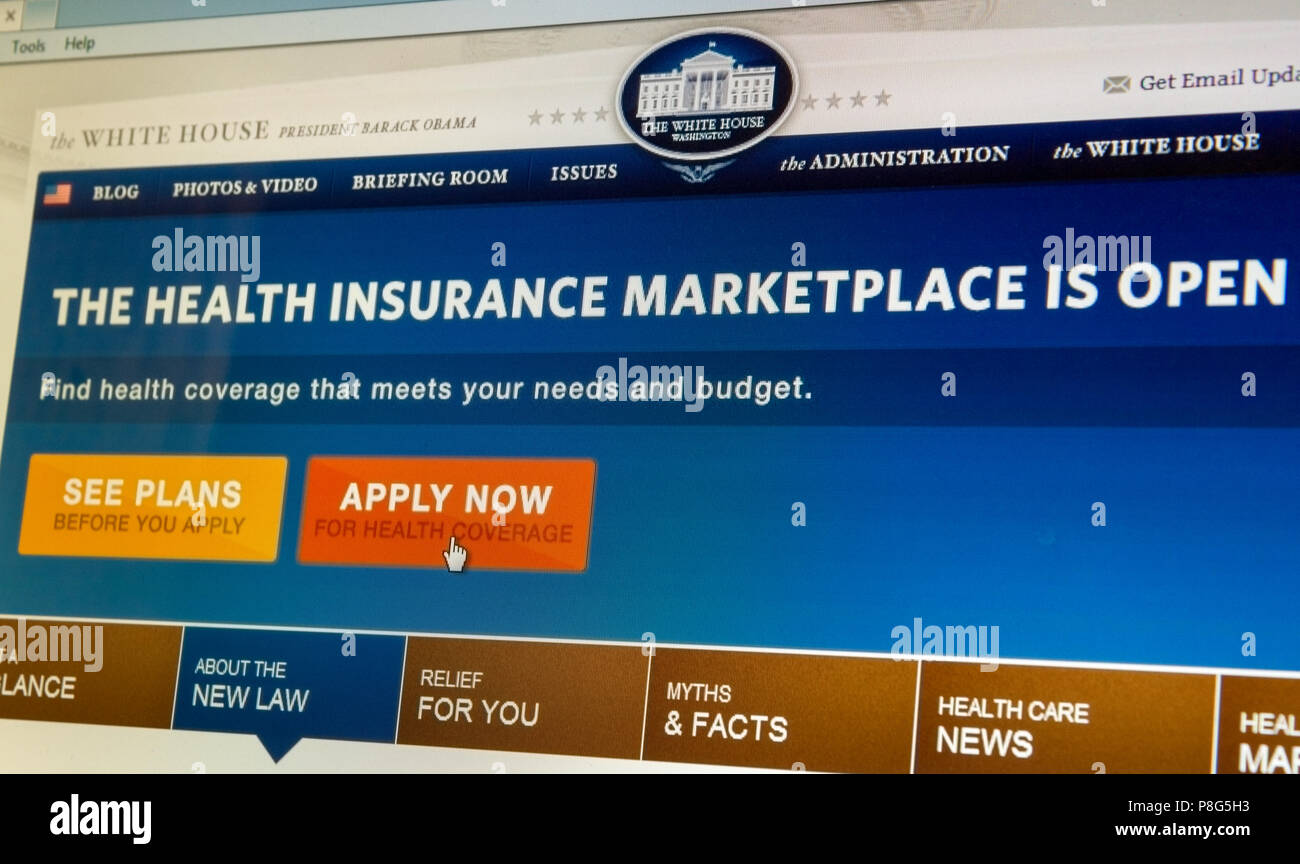 BOISE,IDAHO/USA - DECEMBER 21 2013: Whitehouse.gov displays information about the Affordable Healthcare Act and directs to healthcare.gov to apply Stock Photo