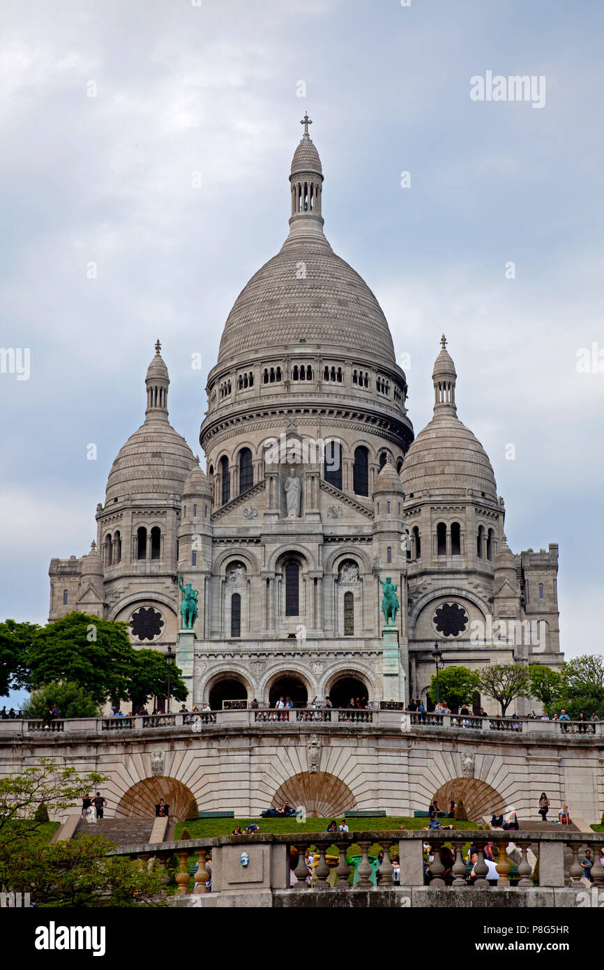Sacre- Cour, Basilica of the Sacred Heart of Paris, Rue du Chevalier de la Barre, France, Europe Stock Photo
