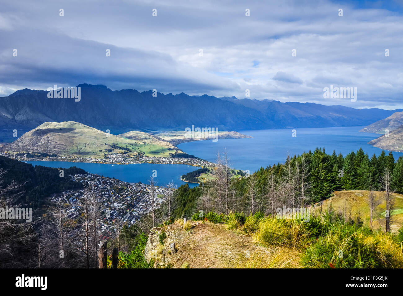 Lake Wakatipu and Queenstown aerial view, New Zealand Stock Photo - Alamy