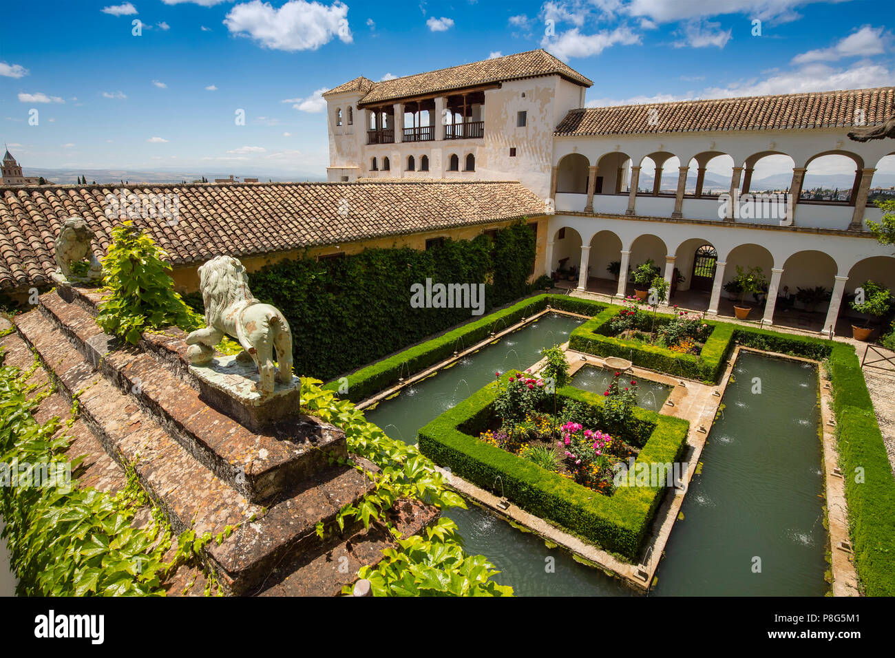 Generalife Palace gardens. Alhambra, UNESCO World Heritage Site. Granada City. Andalusia, Southern Spain Europe Stock Photo