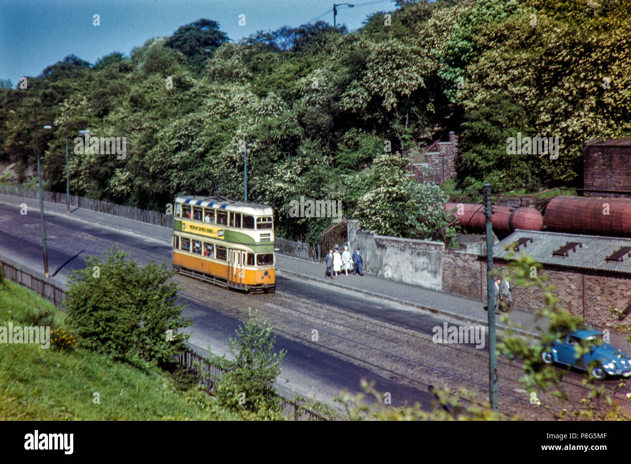 View from canal of Glasgow Tram No. 1338 route 18 on 21/05/1961 Stock Photo