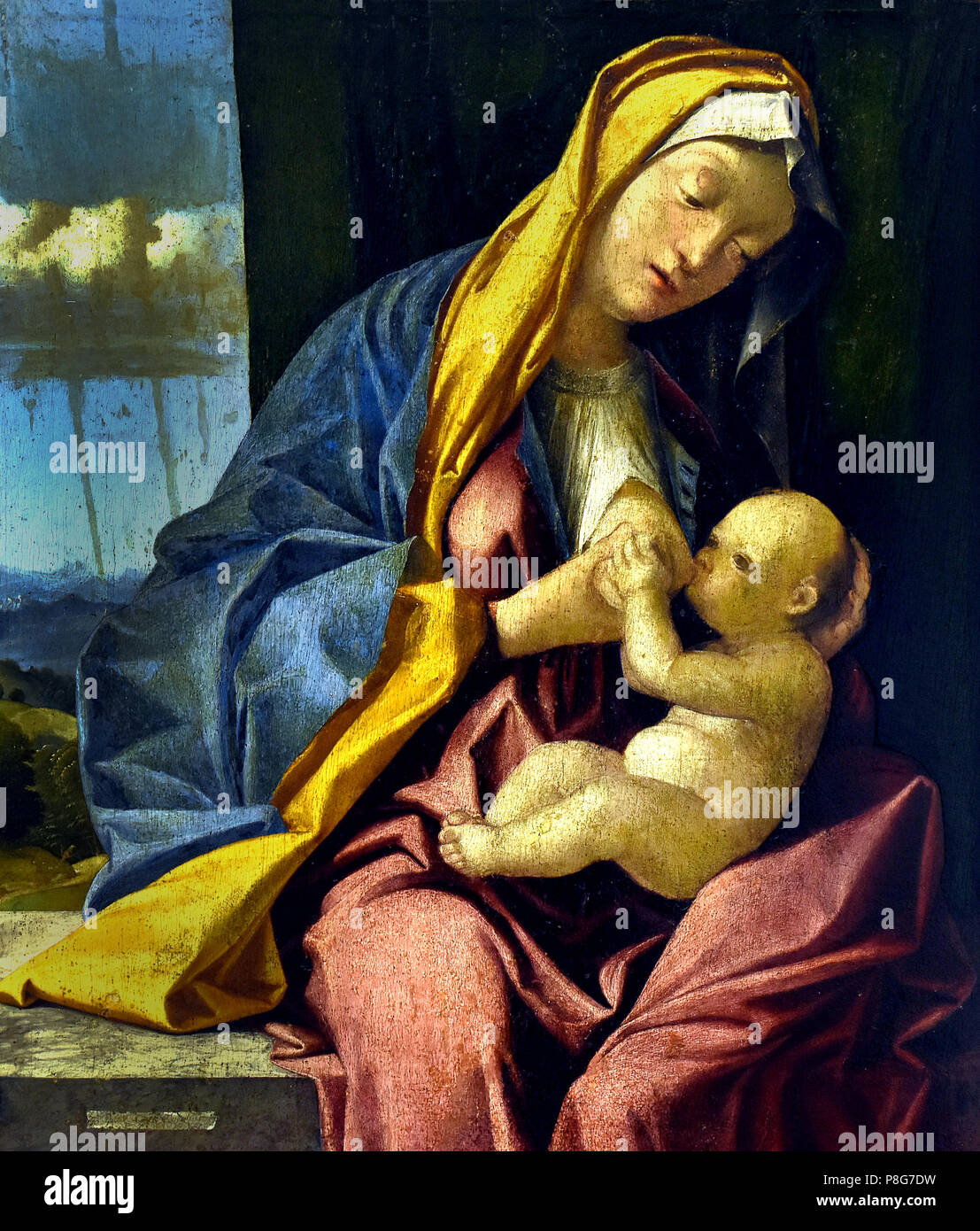 Madonna col Bambino - Madonna and Child,   by Pier Maria Pennacchi 1464-1514 Italy, Italian. Stock Photo