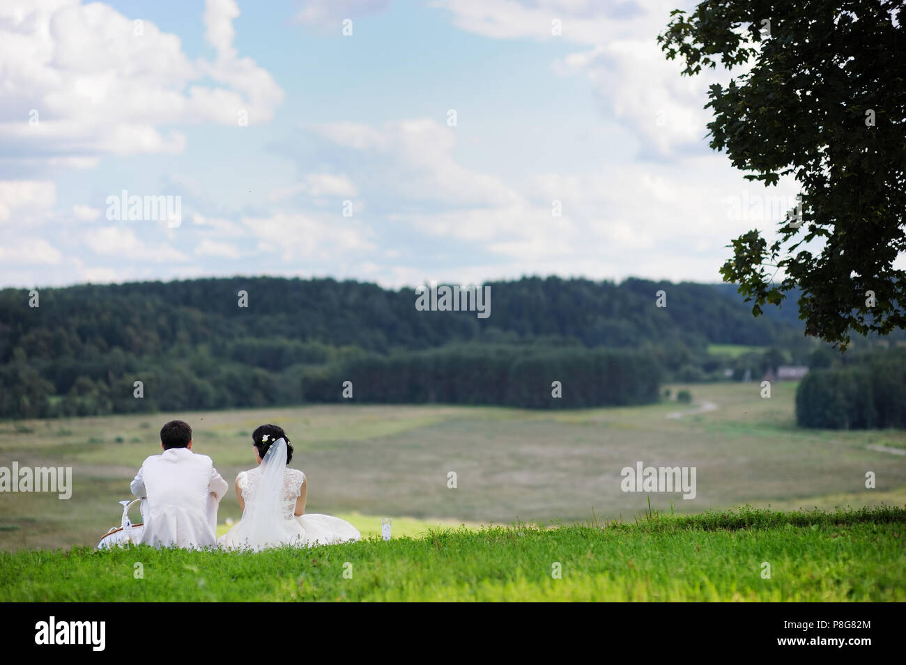 Bride groom sit together hi-res stock photography and images - Alamy
