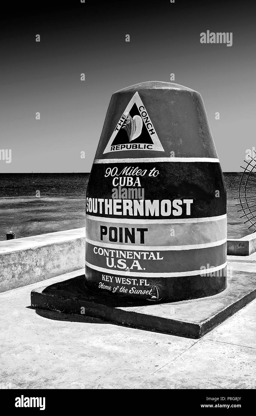 USA Southernmost Point Monument and Key West Tourist Attraction Stock Photo