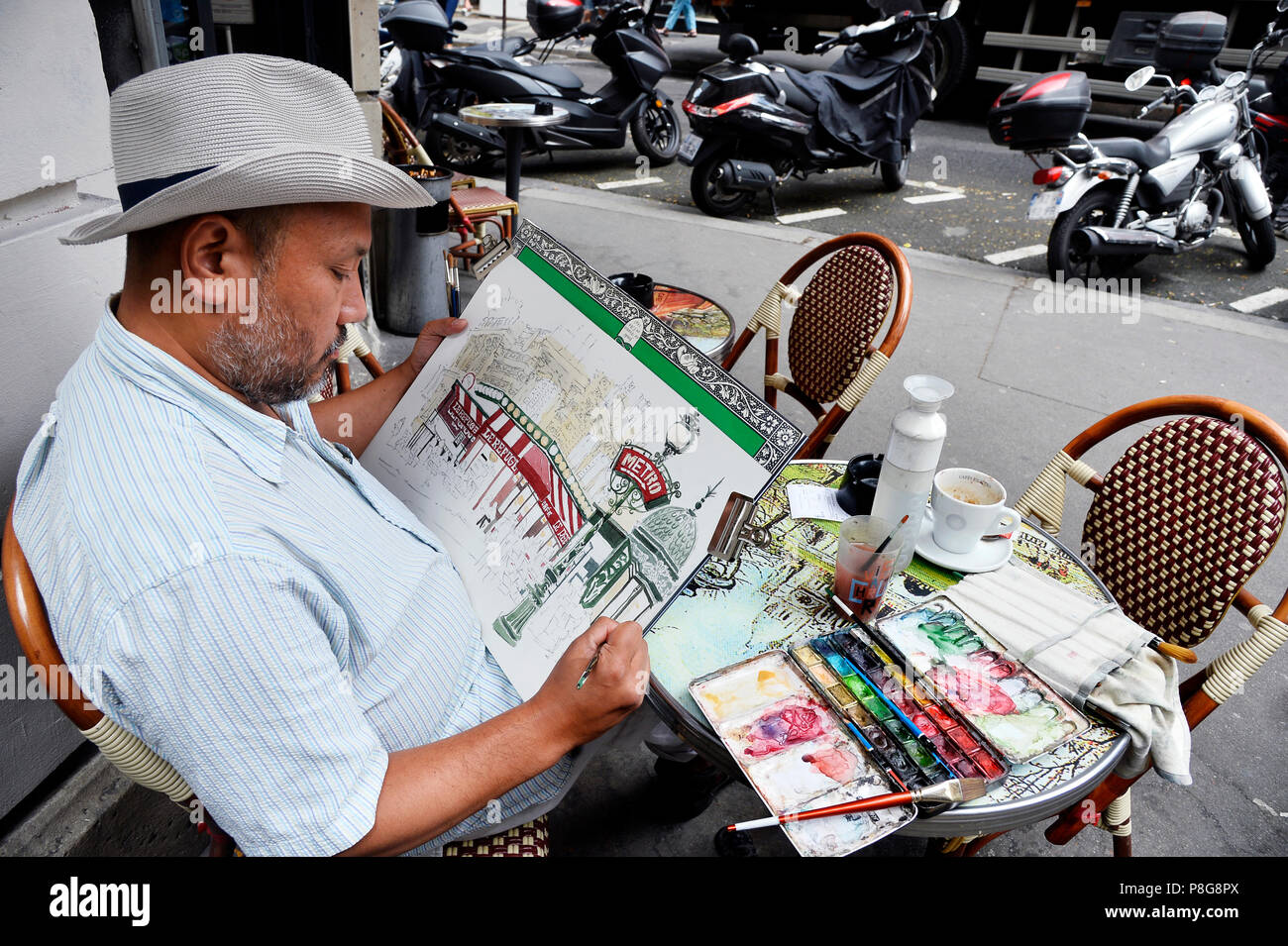 Painter in Montmartre Rue Lamarck Paris France Stock Photo Alamy