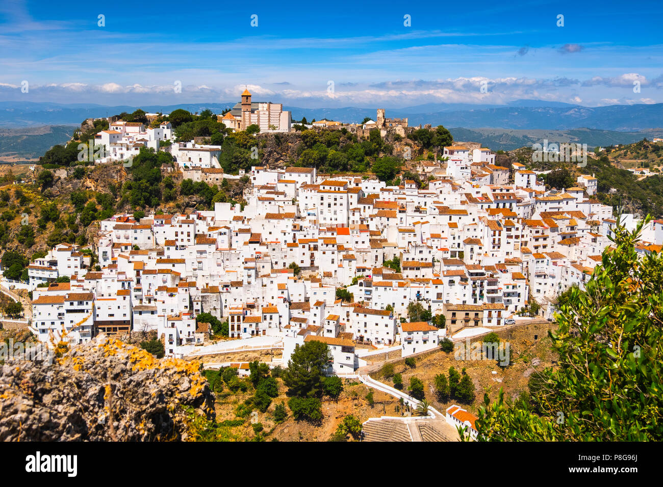 White village of Casares. Costa del Sol, Málaga province. Andalusia, Southern Spain Europe Stock Photo