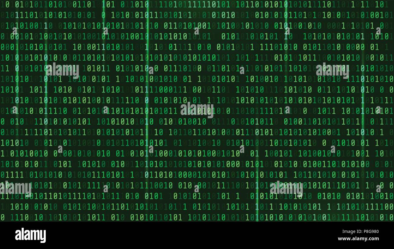 Matrix Background Style. Computer virus and hacker screen wallpaper. Green is dominant color. The Matrix format 16:9 Stock Vector