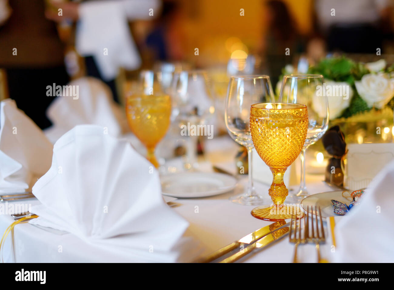 Table set for an event party or wedding reception Stock Photo