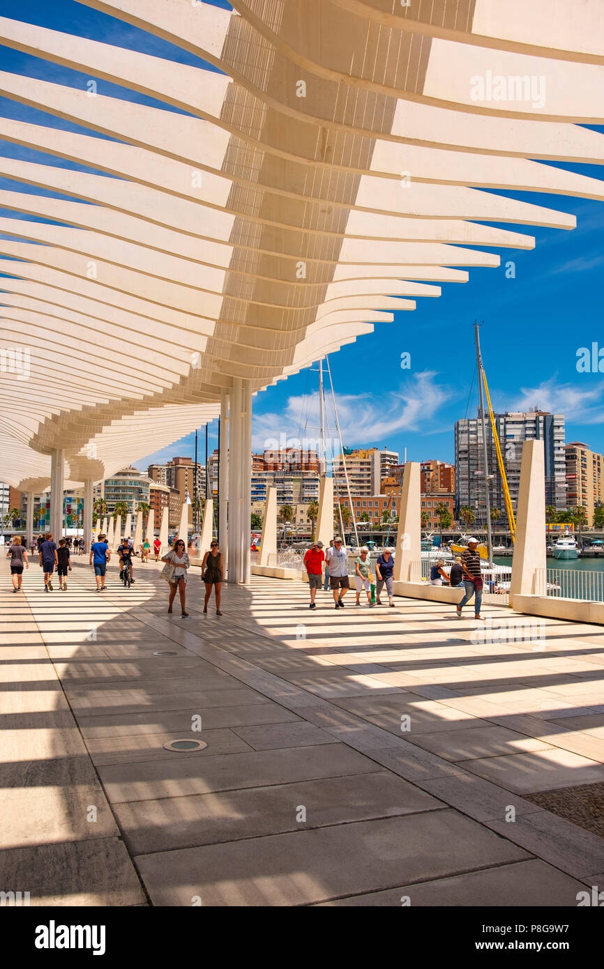 Muelle Uno. Dock One. Seaside promenade at port, Malaga city. Costa del Sol, Andalusia. Southern Spain Europe Stock Photo