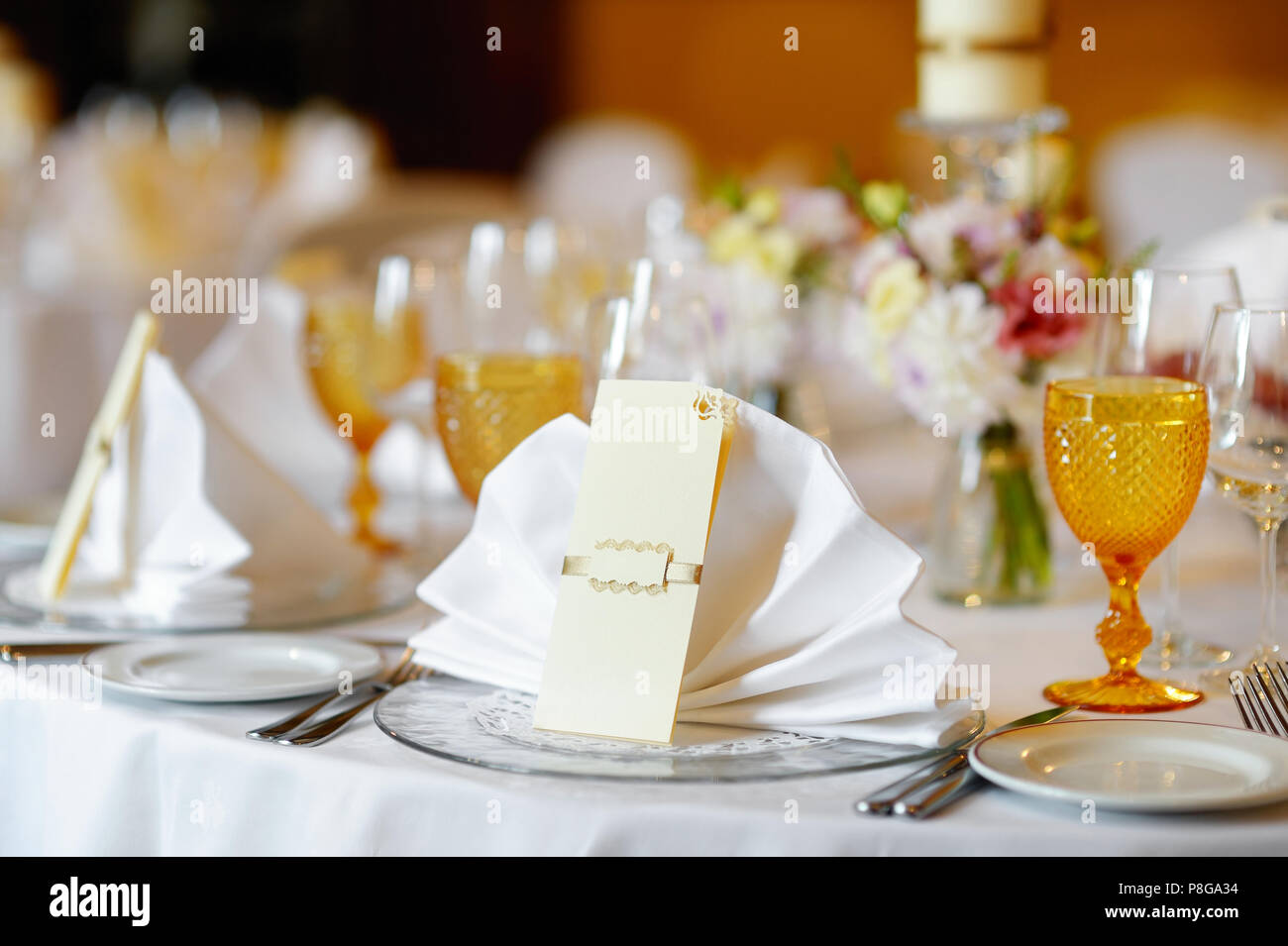 Table set for an event party or wedding reception Stock Photo