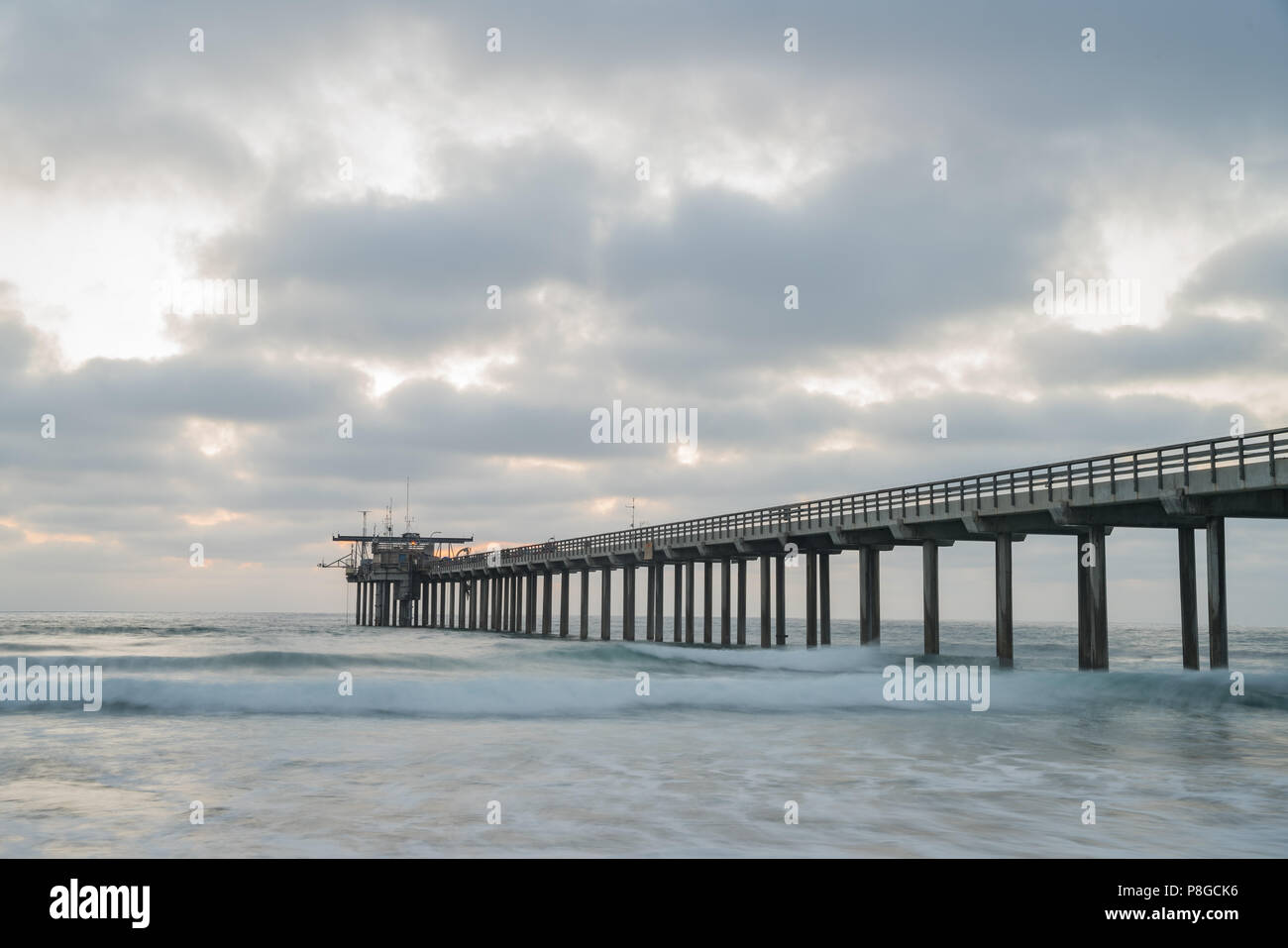 sunset view of the beautiful Ellen Browning Scripps Memorial Pier at San Diego County, California Stock Photo