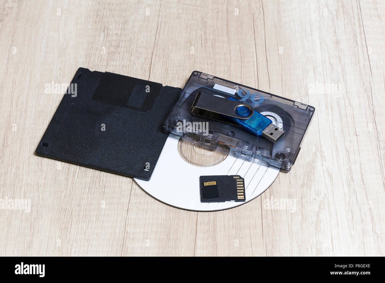 Various analog and digital recording media, cassette, floppy disk, dvd