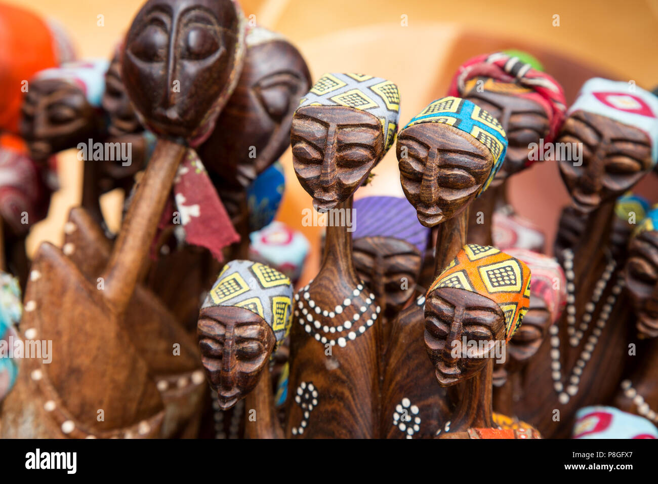 African tribal art for sale at a market stall. This artwork is generic