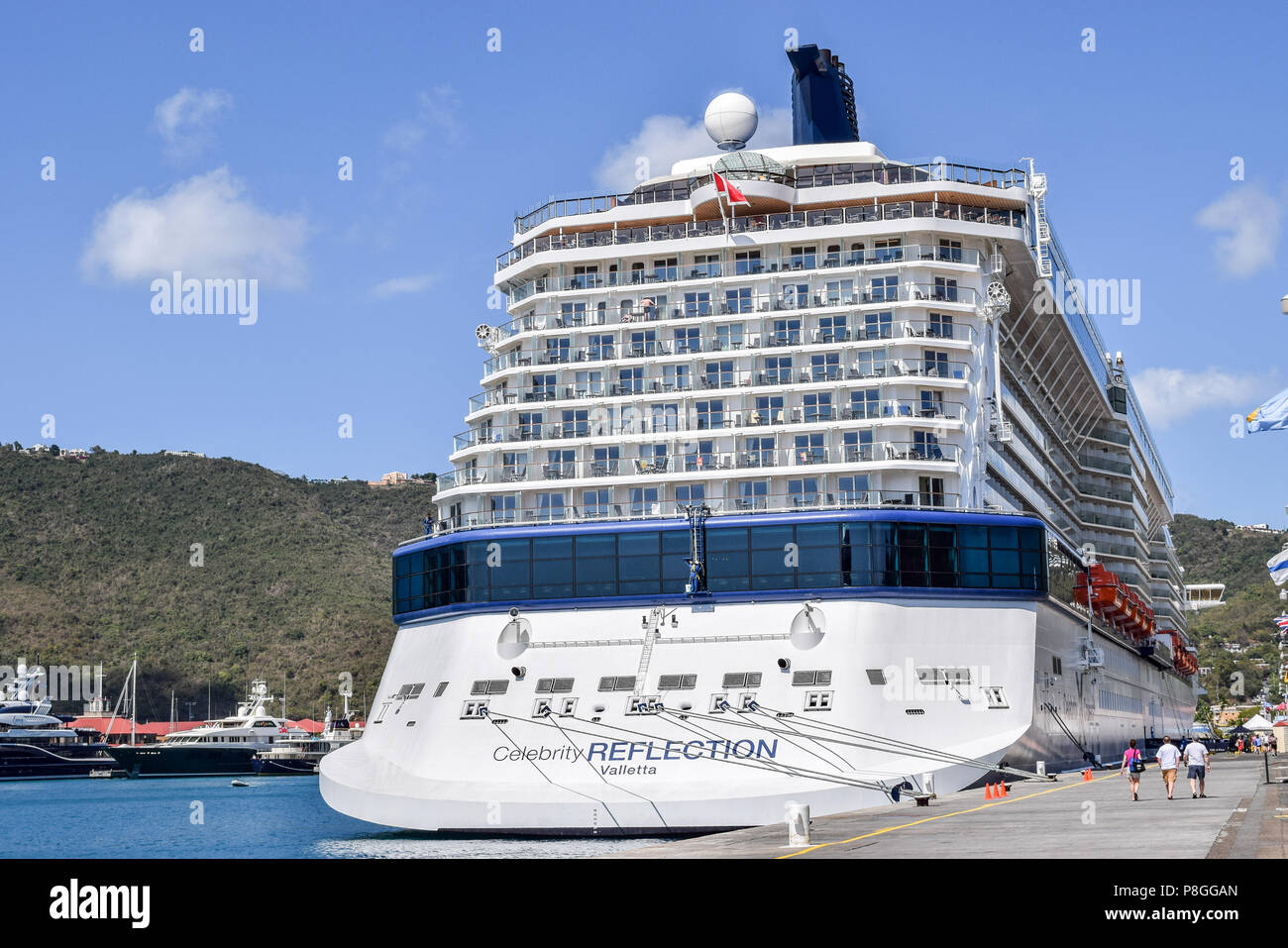 Saint Thomas, US Virgin Islands - April 01 2014: Celebrity Reflection Cruise Ship docked in the Saint Thomas Cruise Ship Port Terminal Stock Photo
